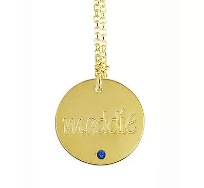 Engraved Disc Birthstone Necklace