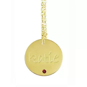 Engraved Disc Birthstone Necklace