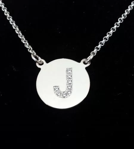 Engraved Sterling Silver CZ Initial Necklace