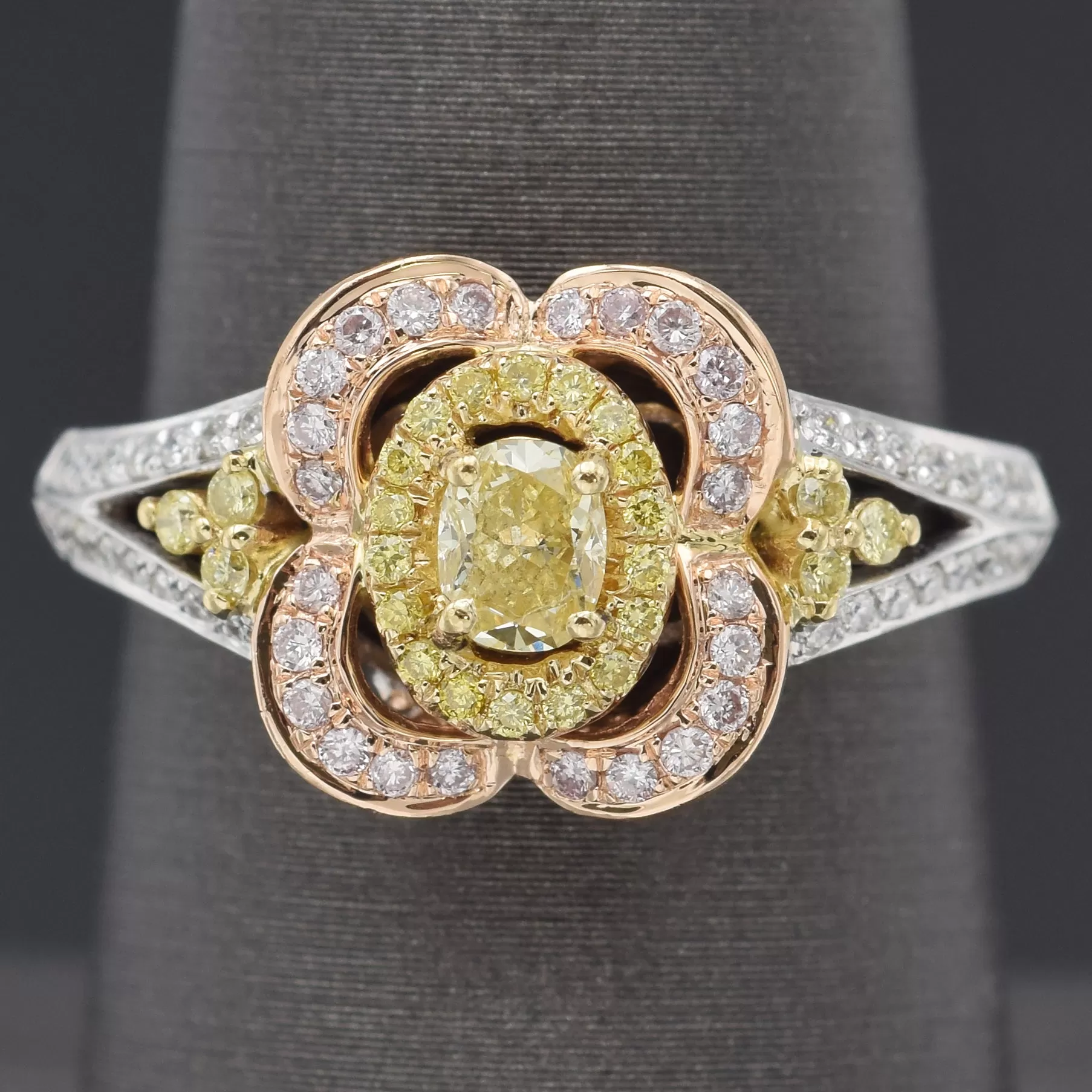 Estate 14K Multi-Tone Gold 0.67 TCW Canary & White Diamond Band Ring