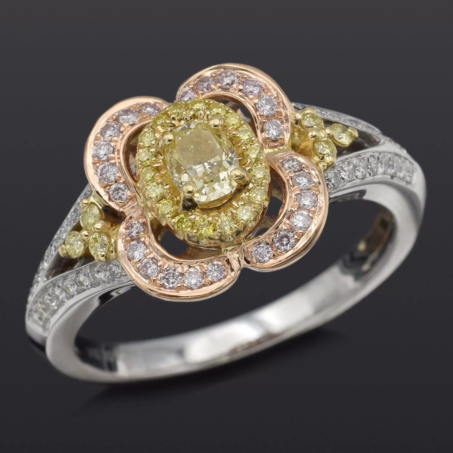 Estate 14K Multi-Tone Gold 0.67 TCW Canary & White Diamond Band Ring