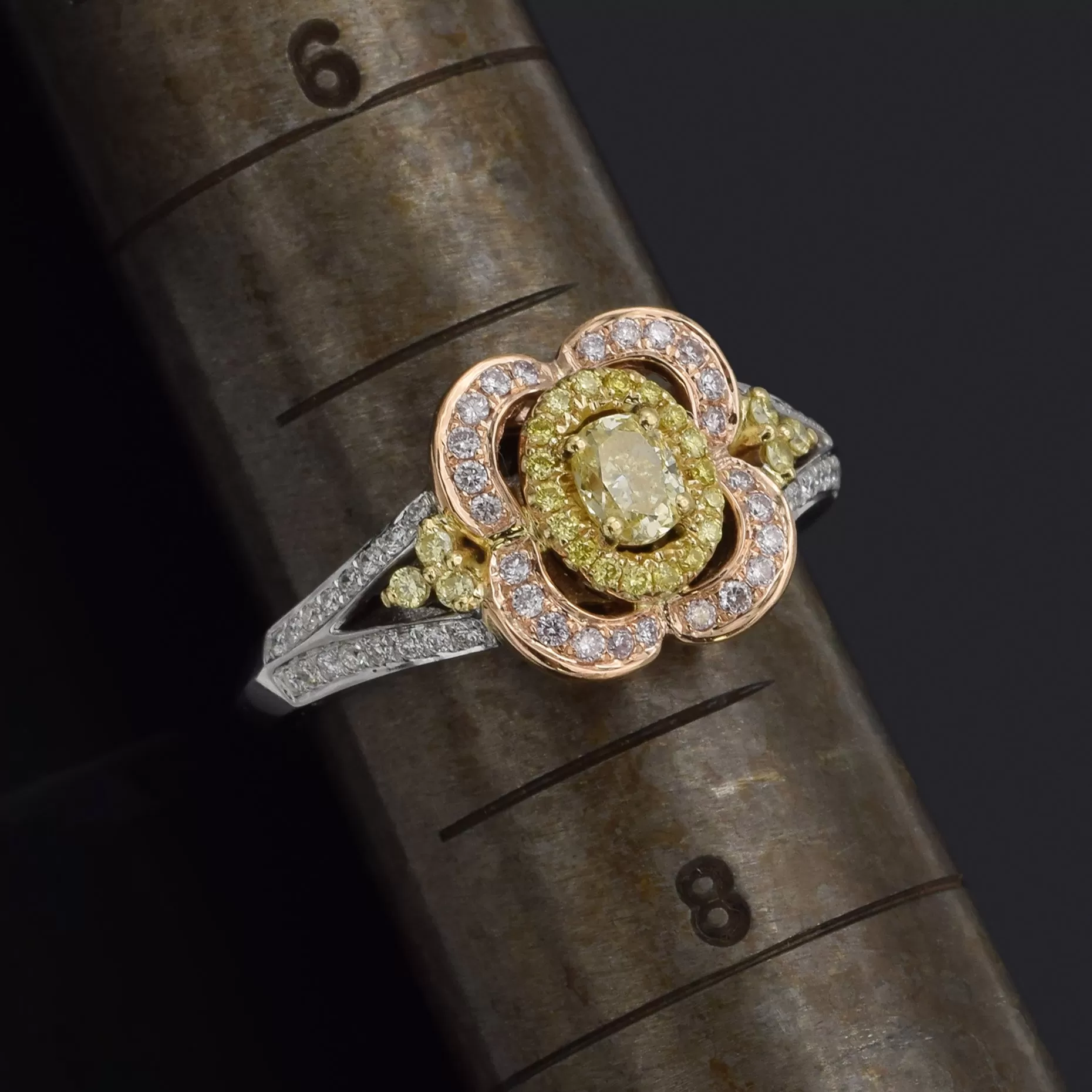 Estate 14K Multi-Tone Gold 0.67 TCW Canary & White Diamond Band Ring