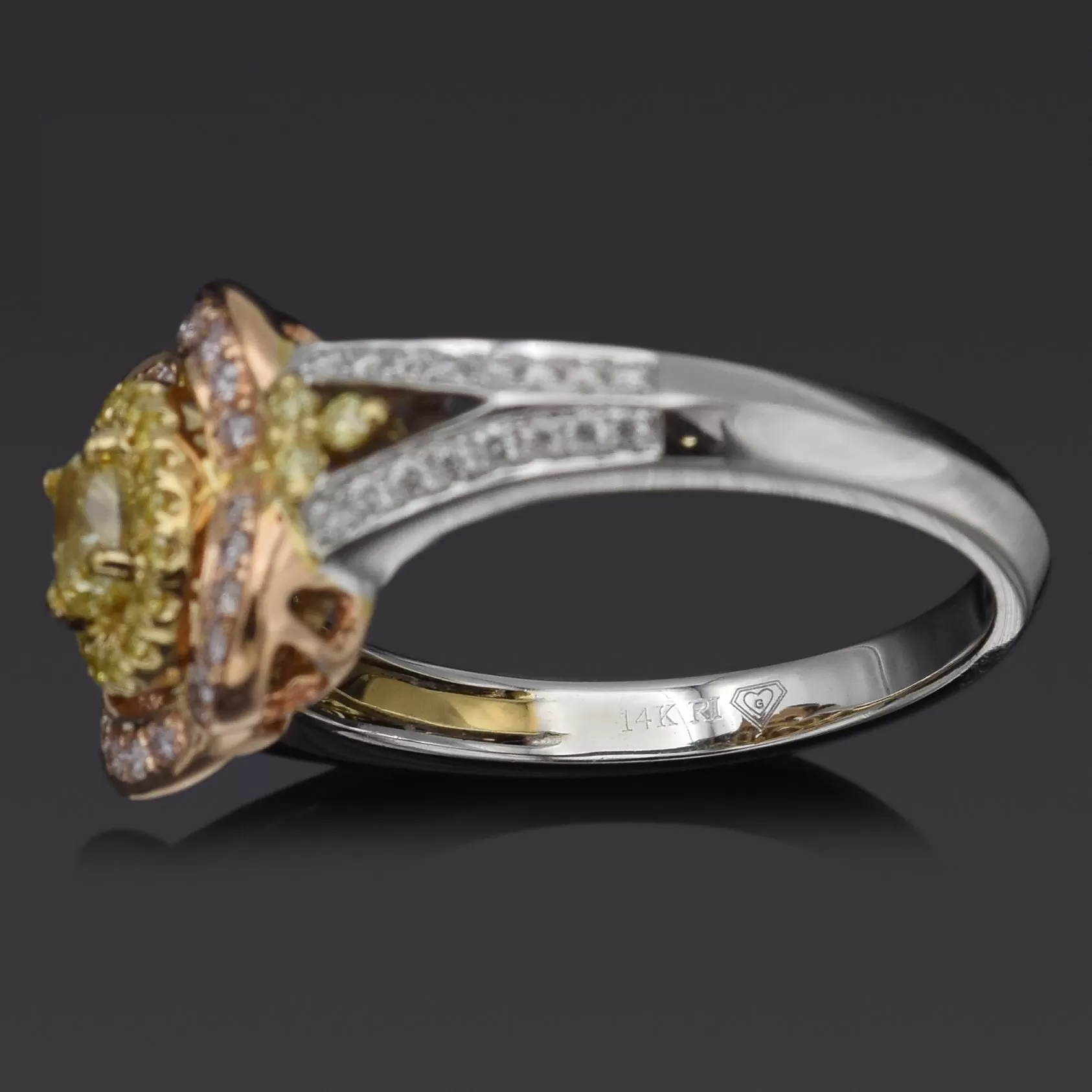 Estate 14K Multi-Tone Gold 0.67 TCW Canary & White Diamond Band Ring