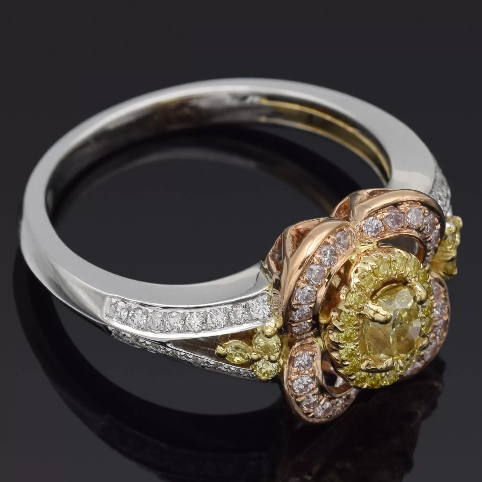 Estate 14K Multi-Tone Gold 0.67 TCW Canary & White Diamond Band Ring