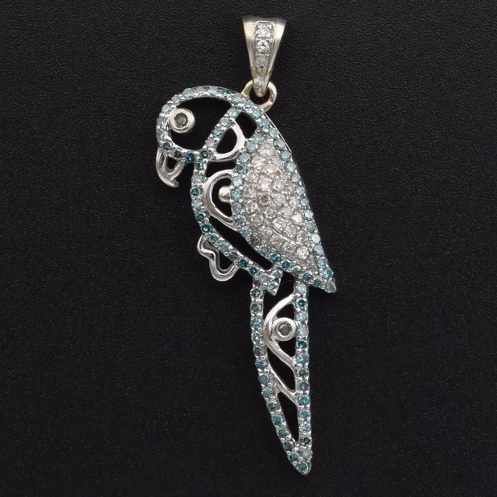 Estate 14K White Gold 0.61 TCW Blue & White Diamond Parrot Bird Pendant