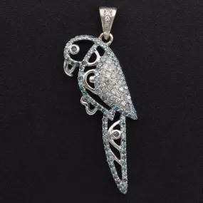 Estate 14K White Gold 0.61 TCW Blue & White Diamond Parrot Bird Pendant