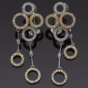 Estate 18K Multi-Tone Gold 1.90 TCW Diamond Circle Omega-Back Drop Earrings