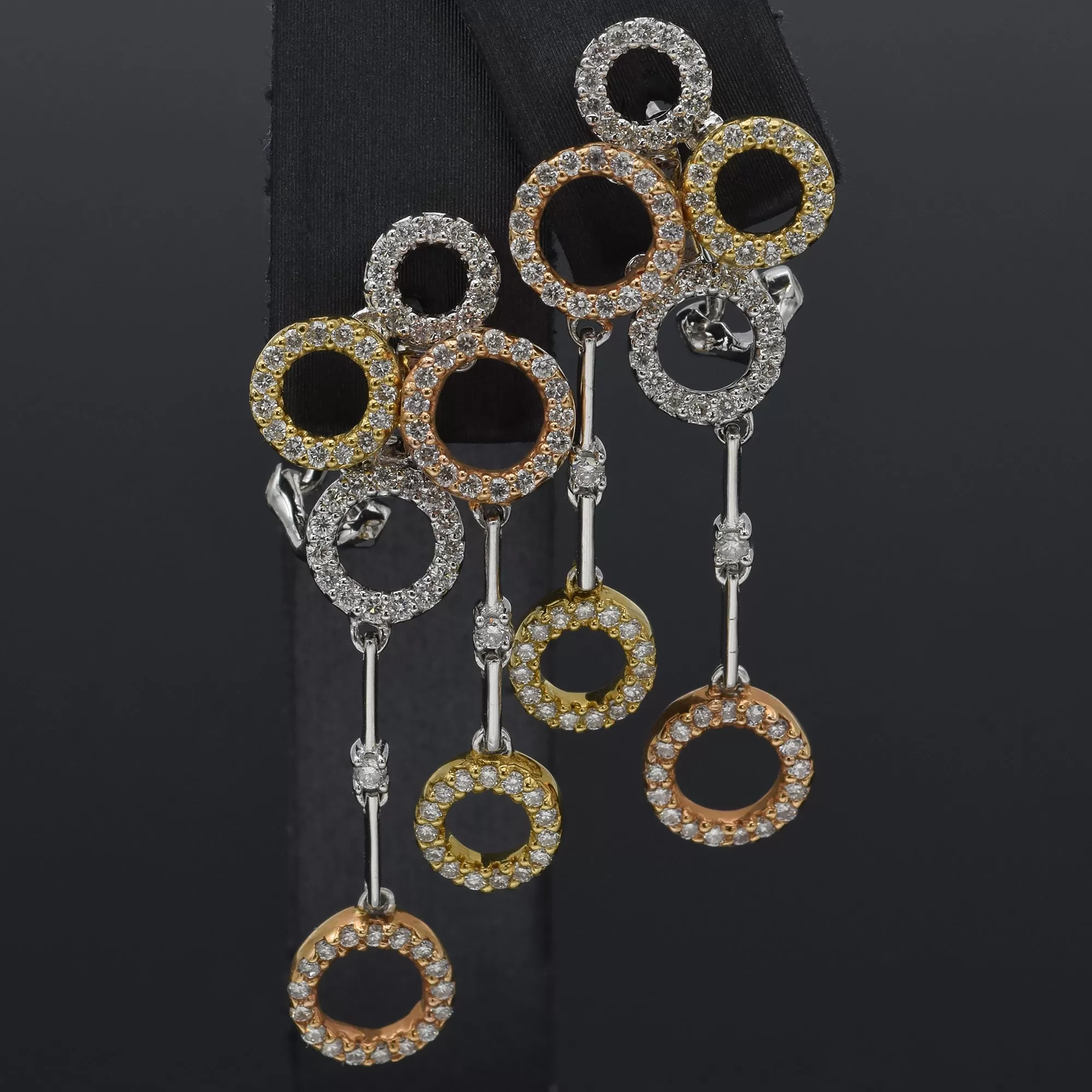 Estate 18K Multi-Tone Gold 1.90 TCW Diamond Circle Omega-Back Drop Earrings