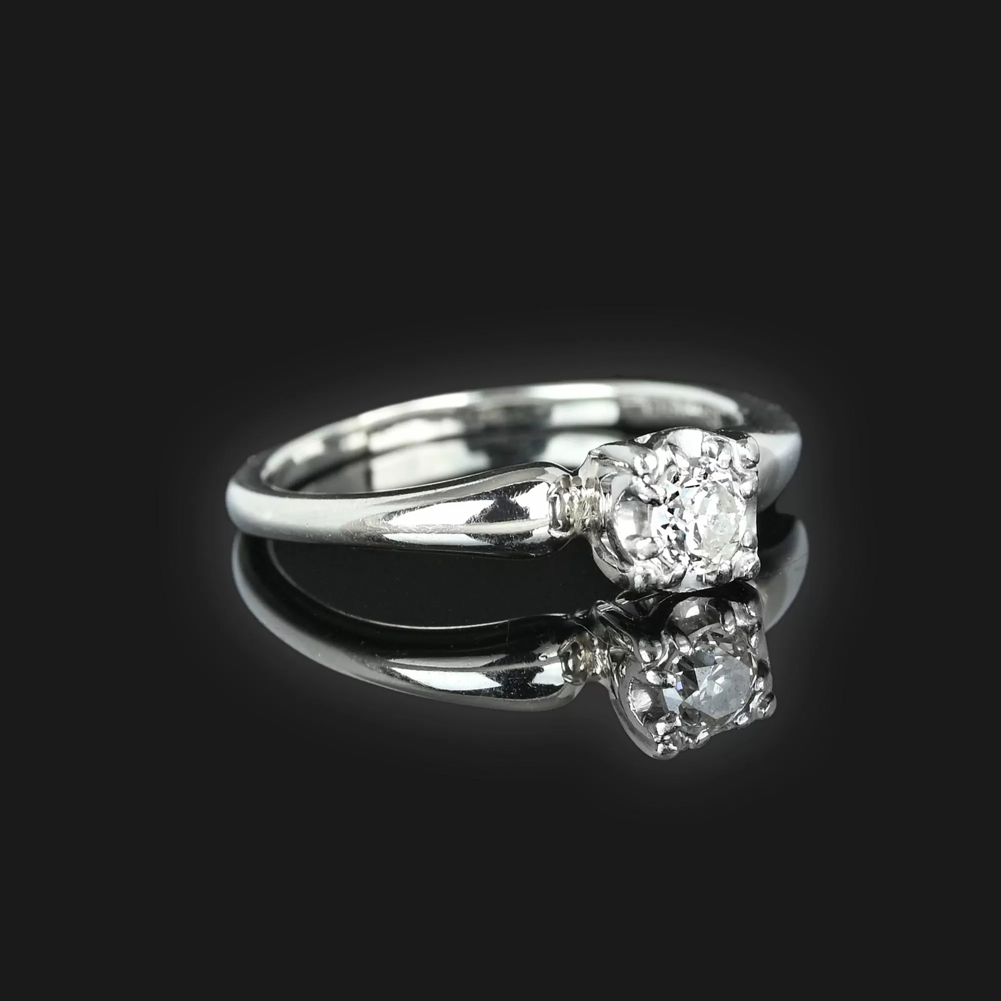 Estate Jabel Diamond Solitaire Ring in 18K White Gold