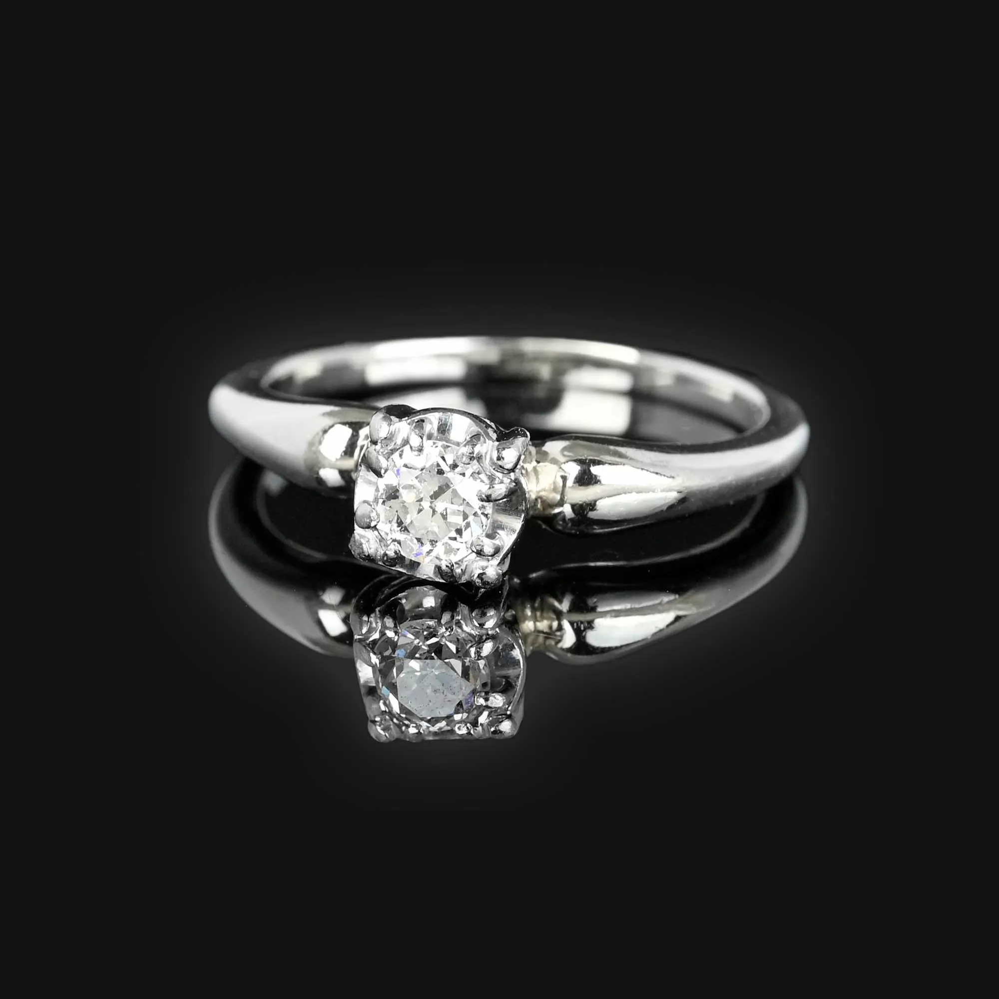 Estate Jabel Diamond Solitaire Ring in 18K White Gold