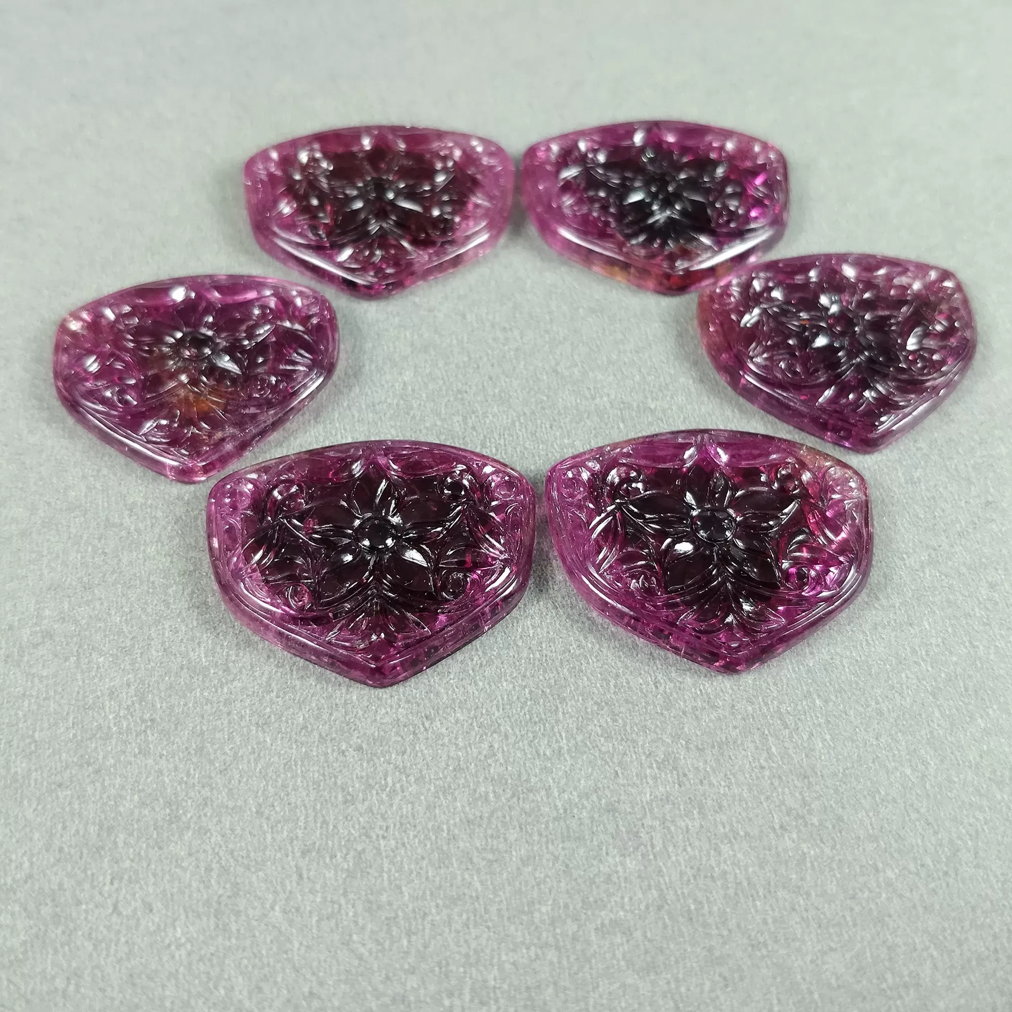 Exclusive Rare RUBELLITE TOURMALINE Gemstone Carving : 160.65cts Natural Untreated Pink Tourmaline Hand Carved Uneven FLOWER 28*25mm - 30*25mm 6pcs Set