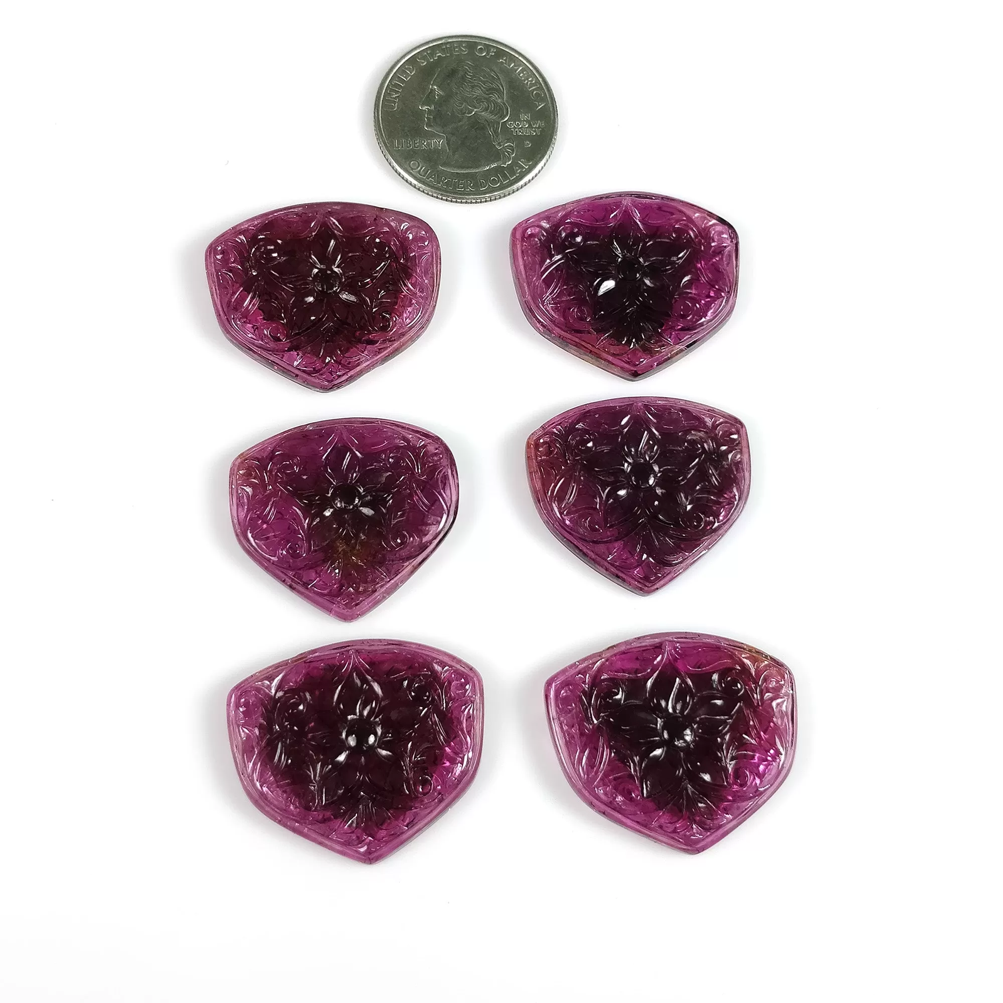 Exclusive Rare RUBELLITE TOURMALINE Gemstone Carving : 160.65cts Natural Untreated Pink Tourmaline Hand Carved Uneven FLOWER 28*25mm - 30*25mm 6pcs Set