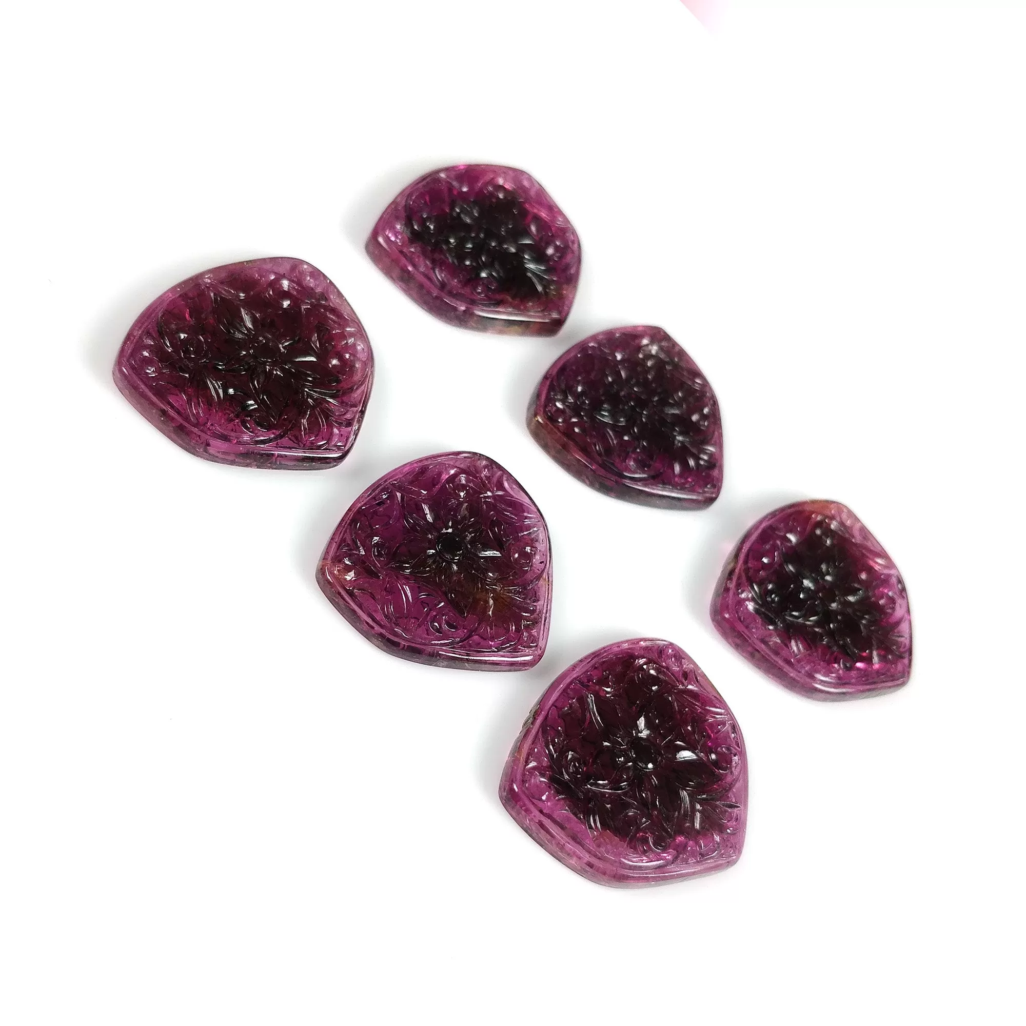 Exclusive Rare RUBELLITE TOURMALINE Gemstone Carving : 160.65cts Natural Untreated Pink Tourmaline Hand Carved Uneven FLOWER 28*25mm - 30*25mm 6pcs Set