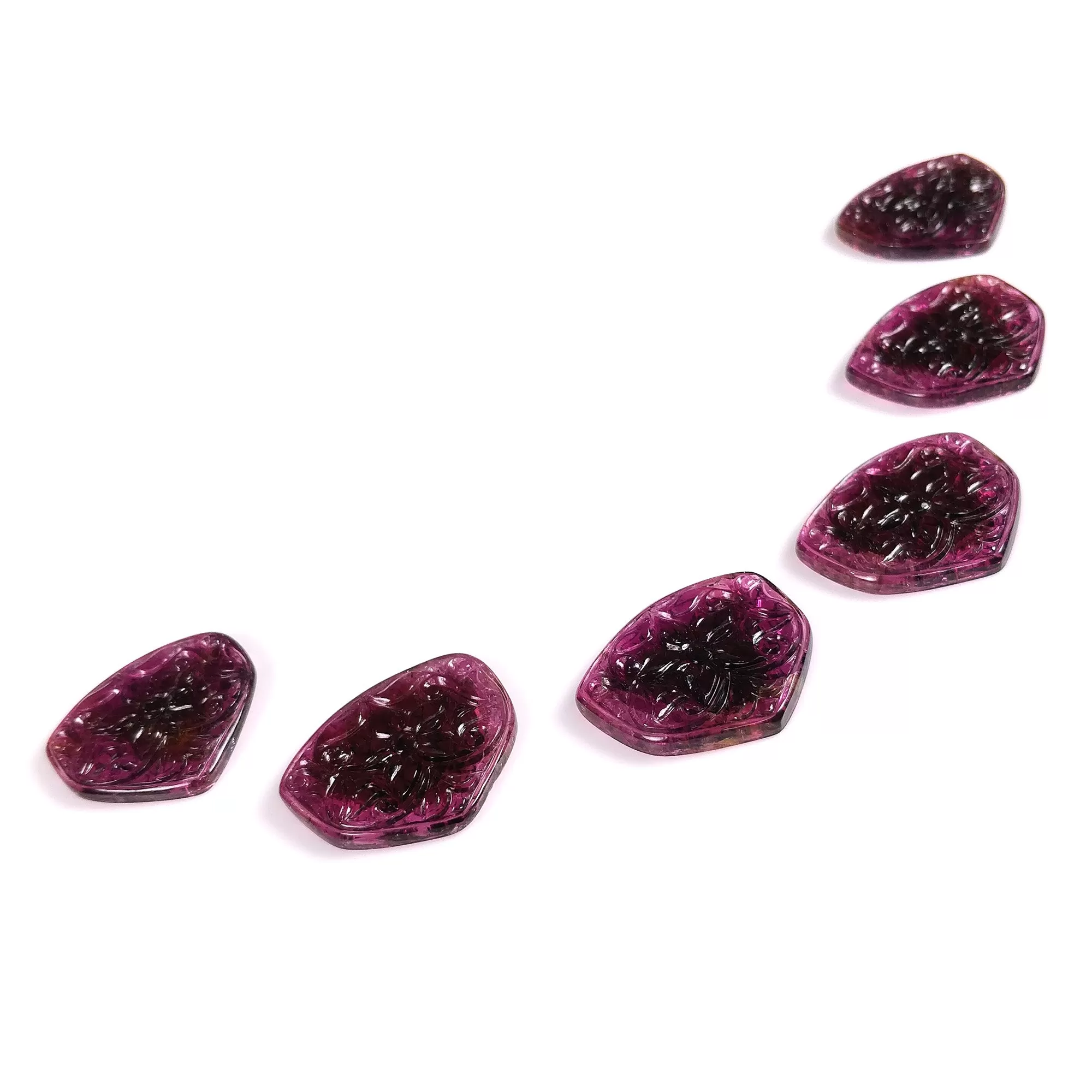 Exclusive Rare RUBELLITE TOURMALINE Gemstone Carving : 160.65cts Natural Untreated Pink Tourmaline Hand Carved Uneven FLOWER 28*25mm - 30*25mm 6pcs Set