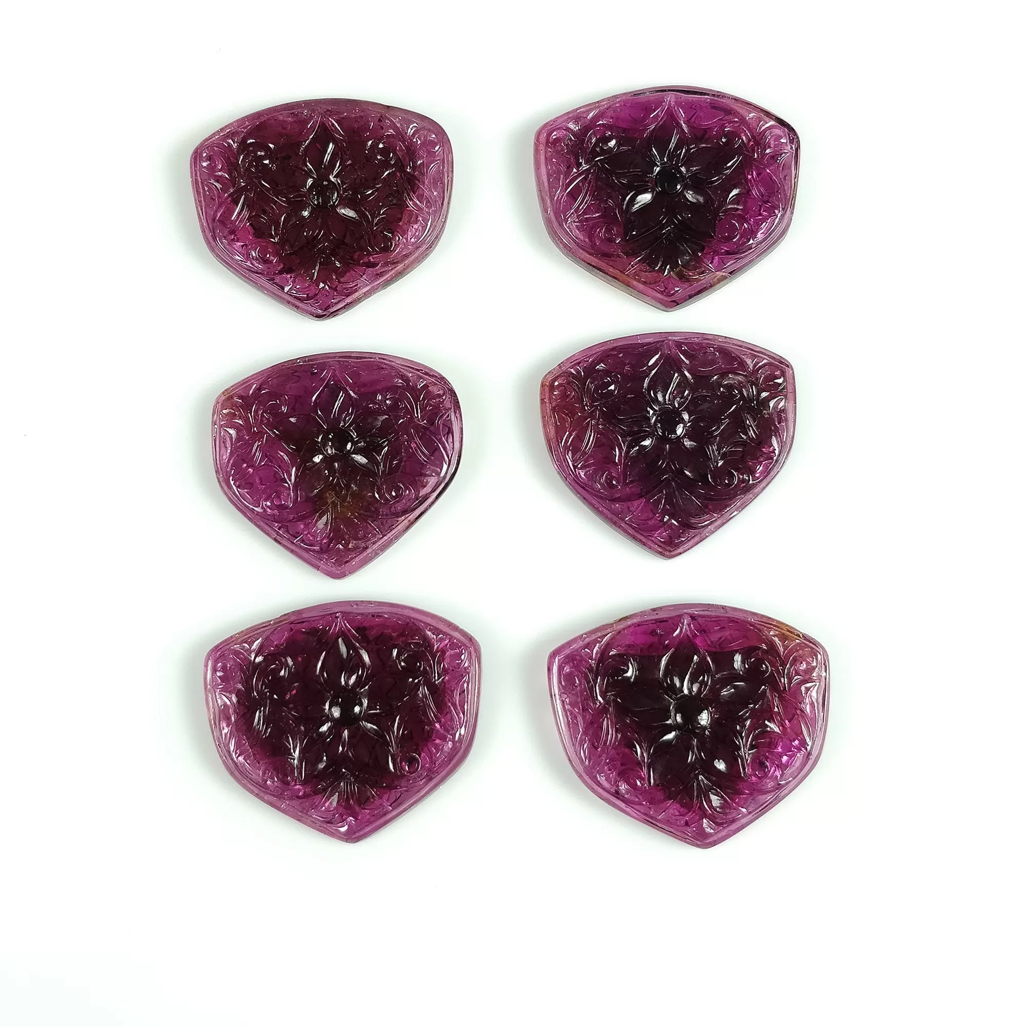 Exclusive Rare RUBELLITE TOURMALINE Gemstone Carving : 160.65cts Natural Untreated Pink Tourmaline Hand Carved Uneven FLOWER 28*25mm - 30*25mm 6pcs Set