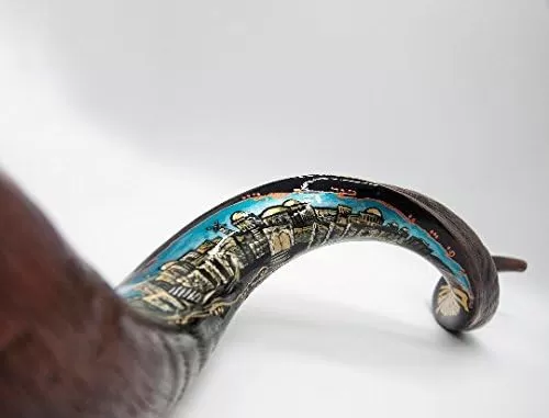 Extra Large Yemenite Shofar horn 40-42 hand painted with City of Jerusalem