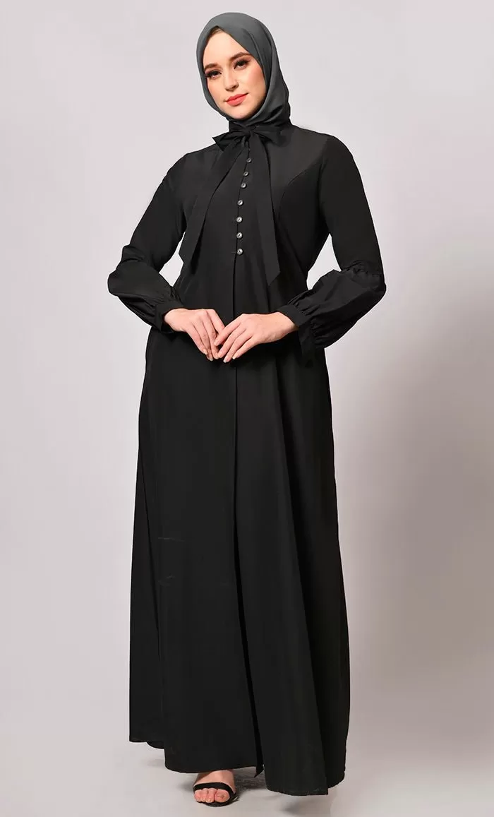 Fashion Fusion: Black Front Slit Abaya and Pant Set