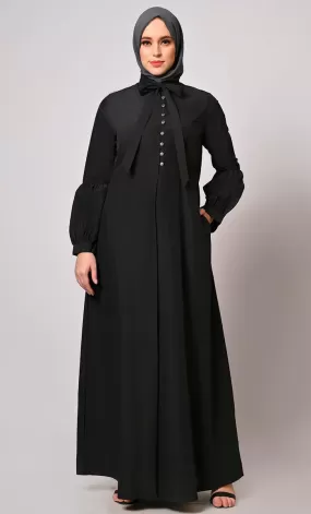 Fashion Fusion: Black Front Slit Abaya and Pant Set