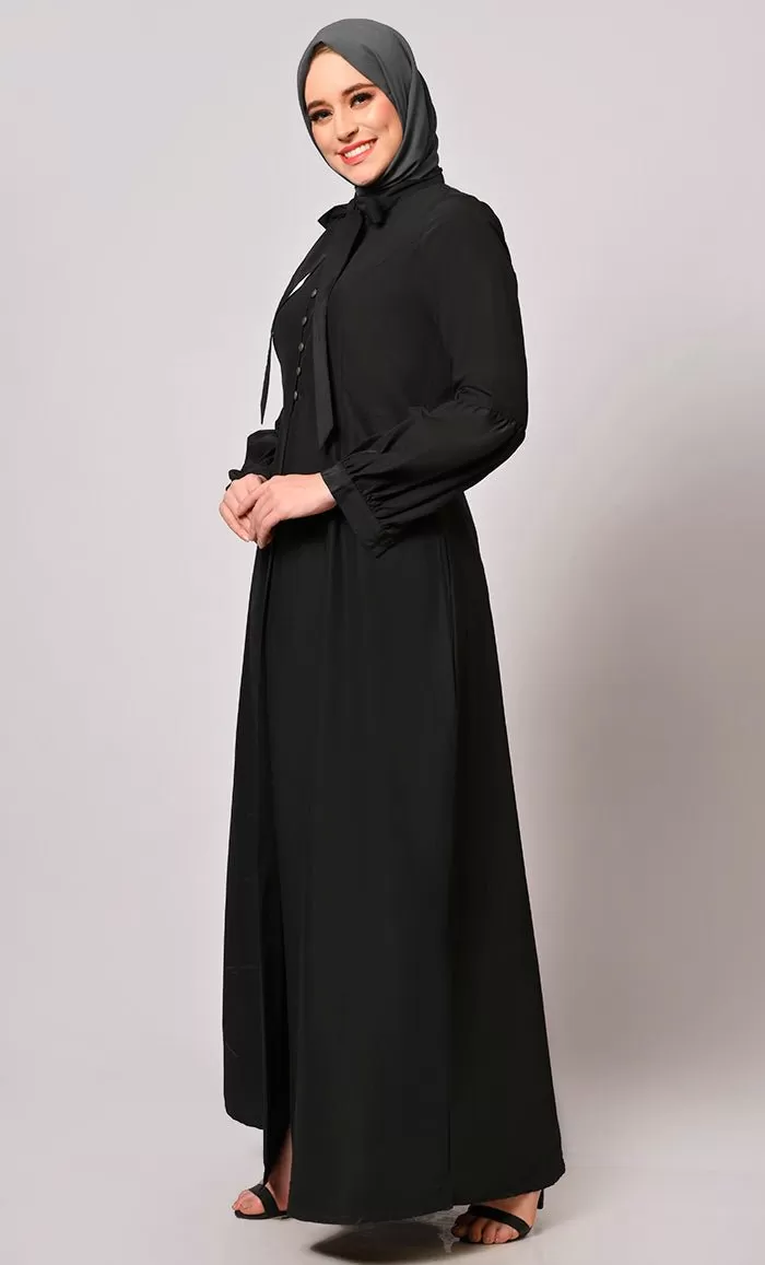 Fashion Fusion: Black Front Slit Abaya and Pant Set