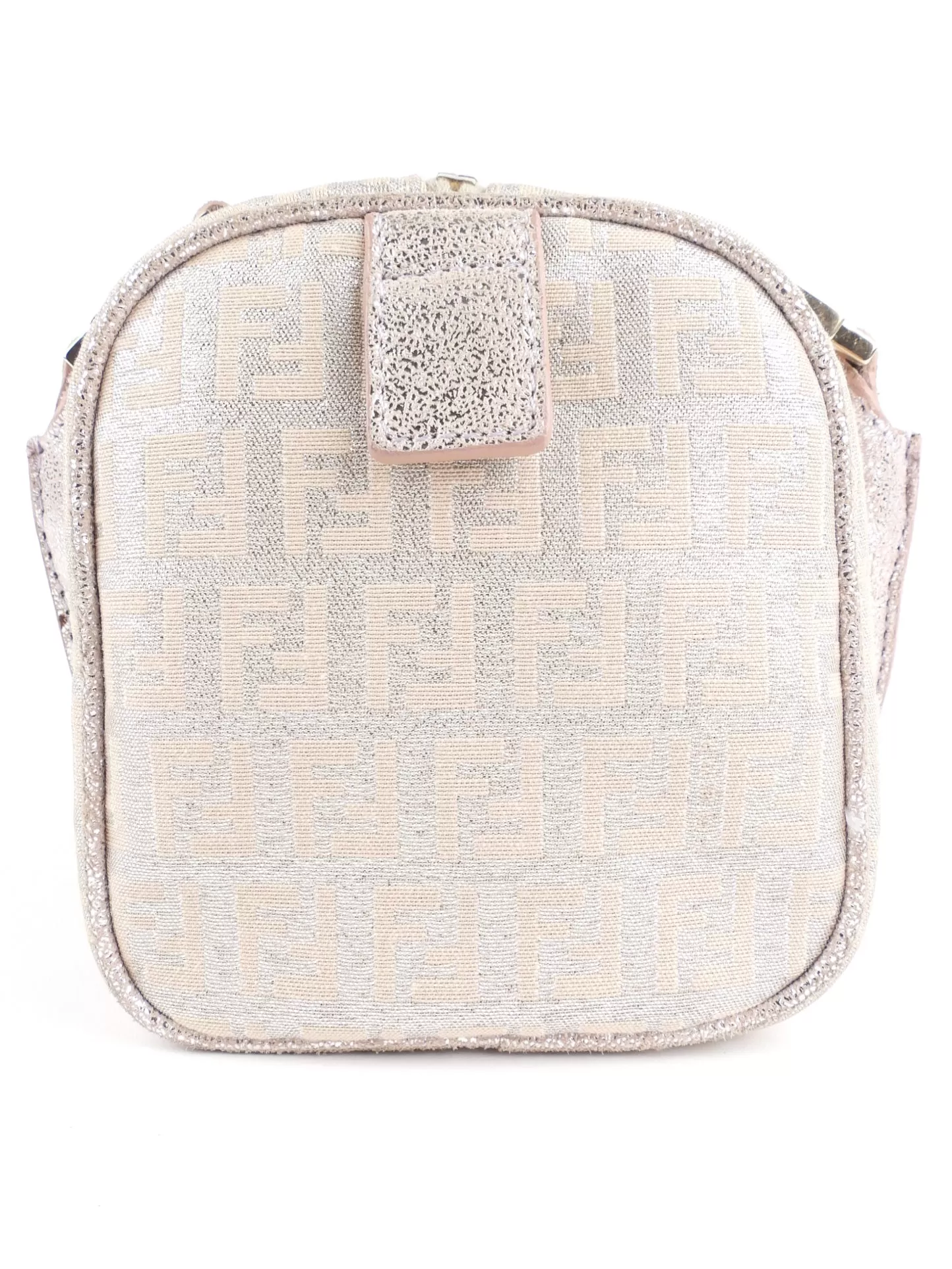 Fendi Metallic Pink Zucchino Shimmer Canvas FF Monogram Boston Bag