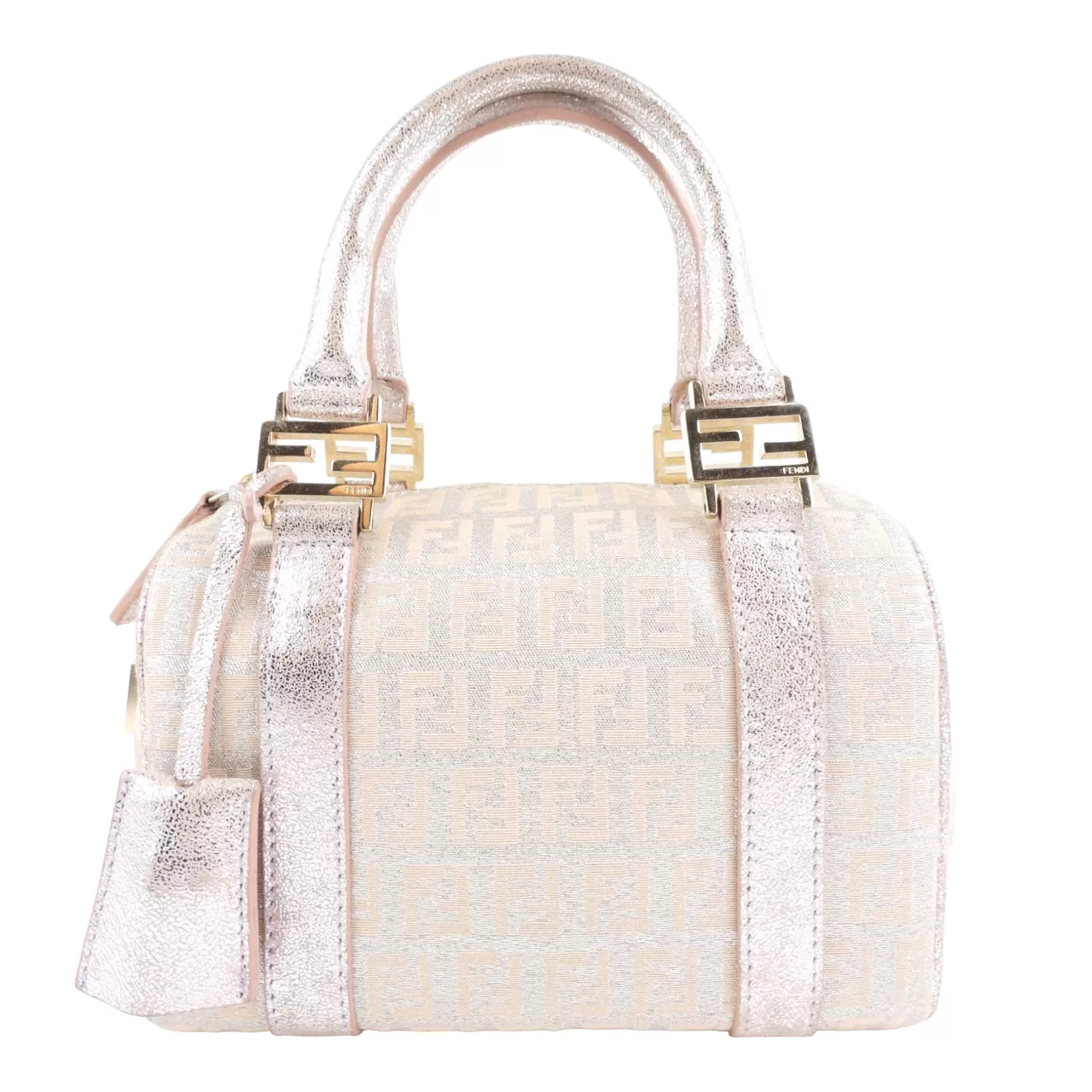 Fendi Metallic Pink Zucchino Shimmer Canvas FF Monogram Boston Bag