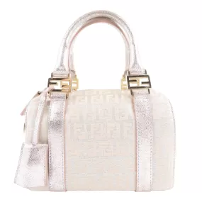 Fendi Metallic Pink Zucchino Shimmer Canvas FF Monogram Boston Bag