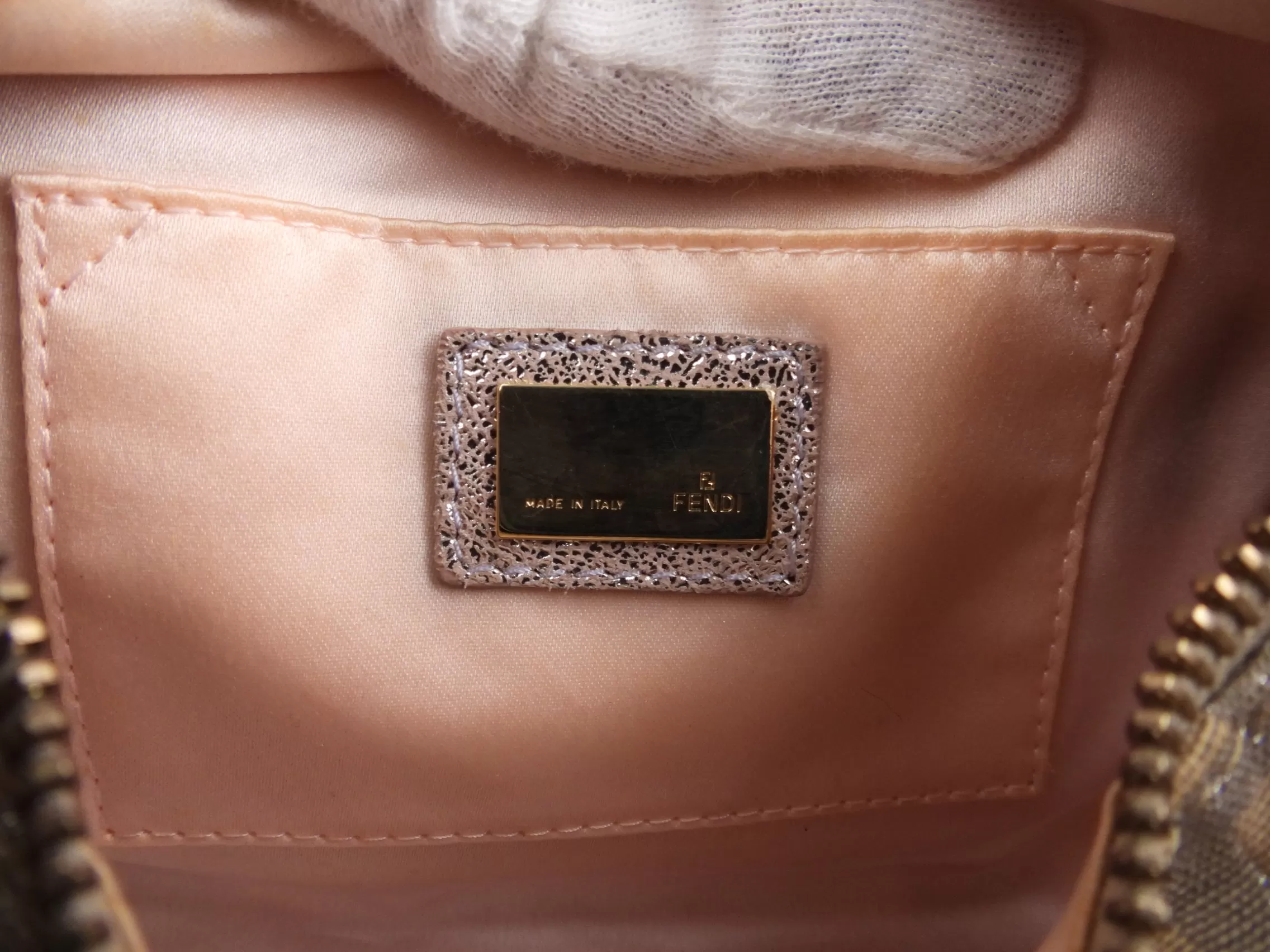 Fendi Metallic Pink Zucchino Shimmer Canvas FF Monogram Boston Bag