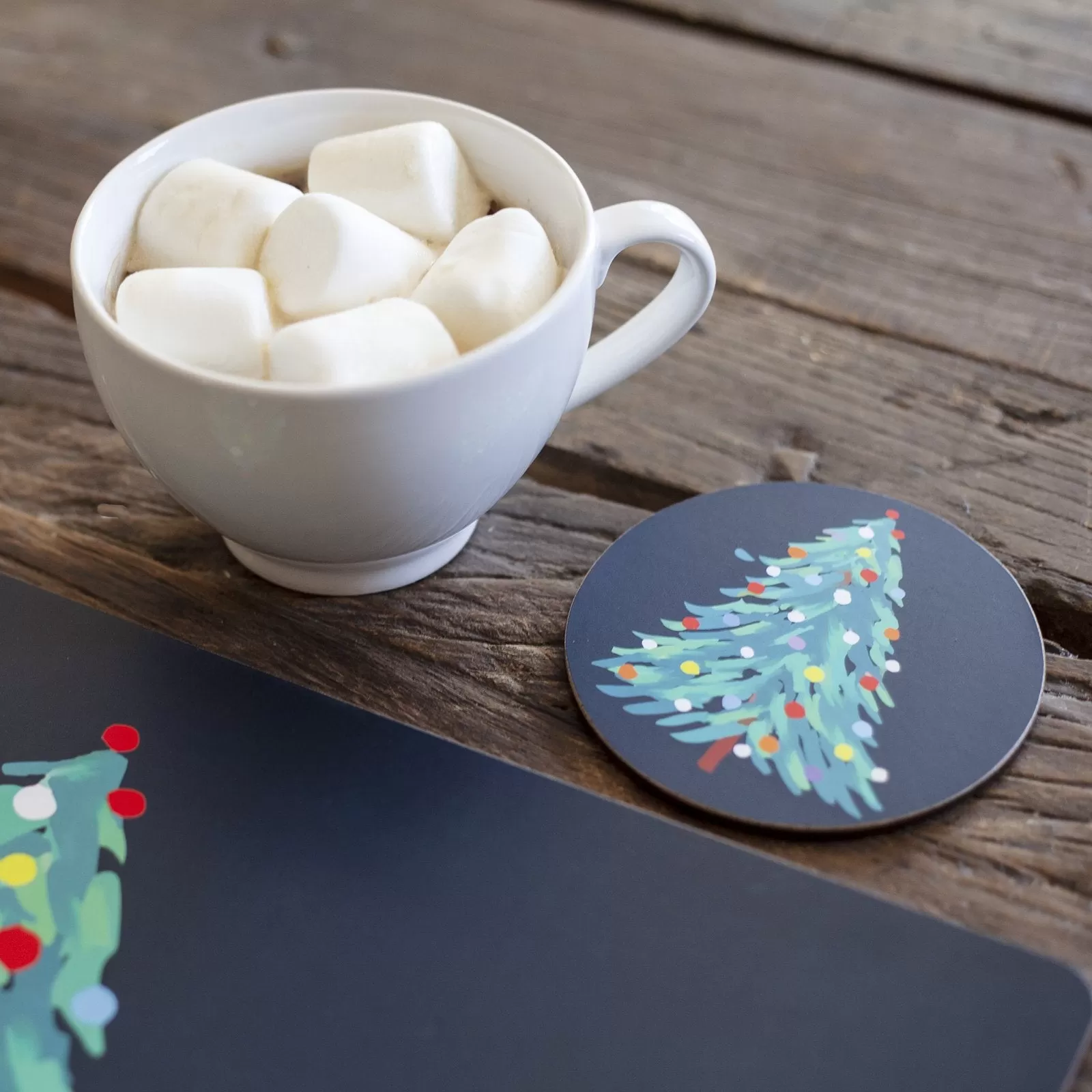 Festive Abstract Tree Round Art Christmas Coasters - Set of 4