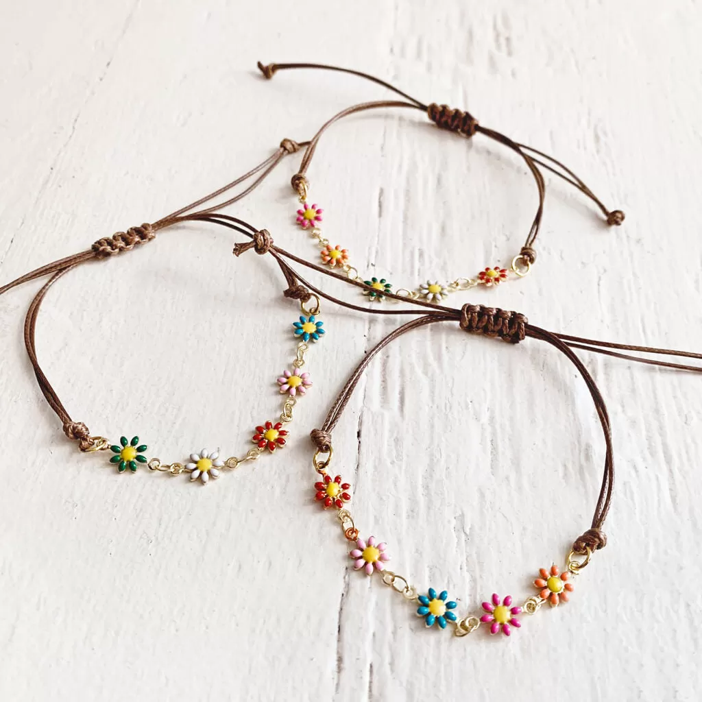 flower child // enamel daisy flower chain and adjustable cord bracelet