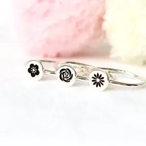 Flower Icon Ring in 925 sterling silver / rose, daisy, cherry blossoms