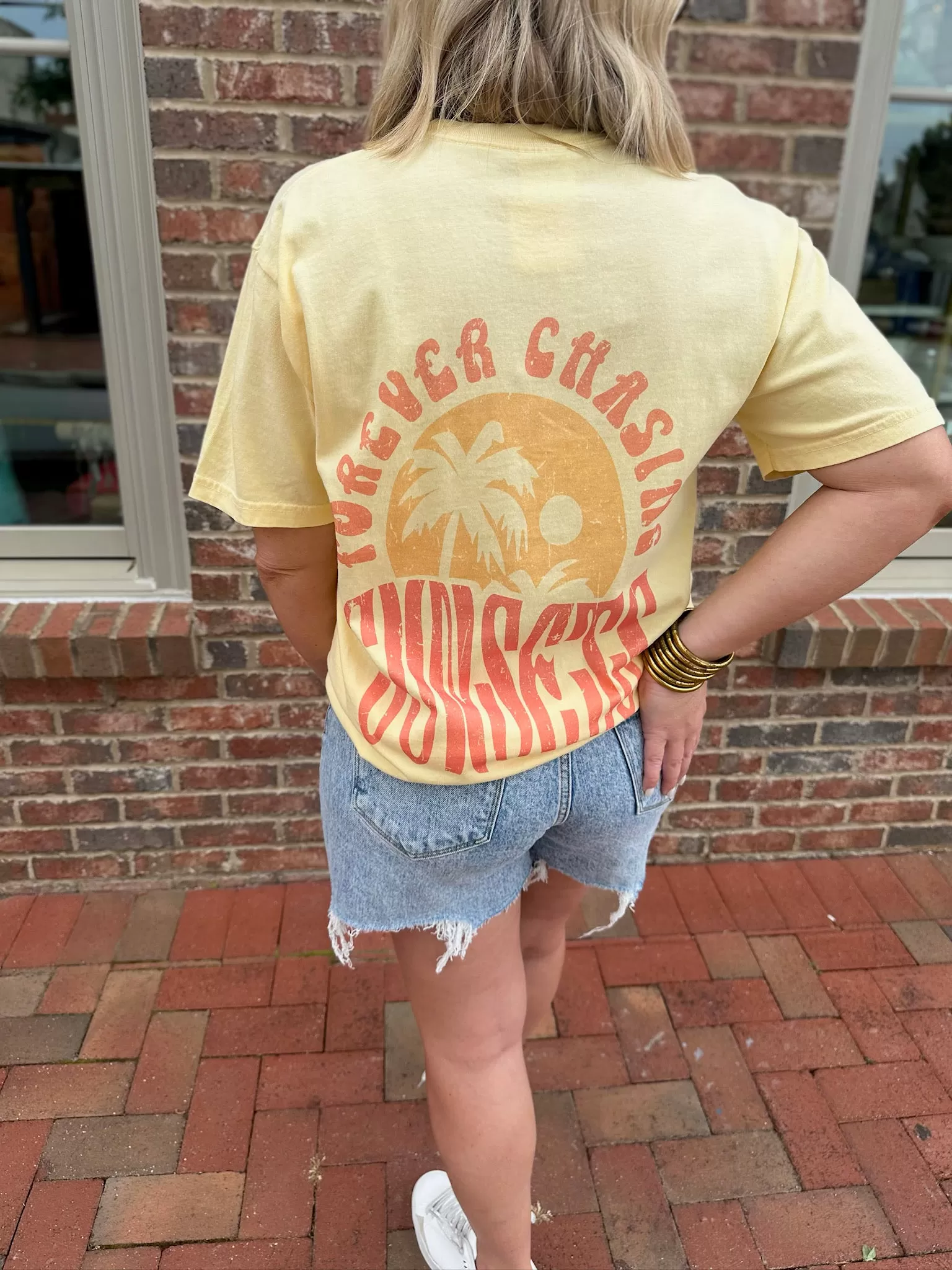 Forever Chasing Sunsets Graphic Tee-Yellow