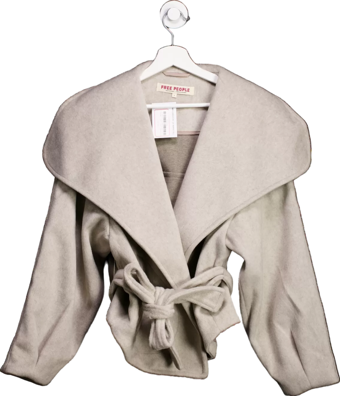 Free People Beige Stone Cashmere-feel Belted Jacket UK M