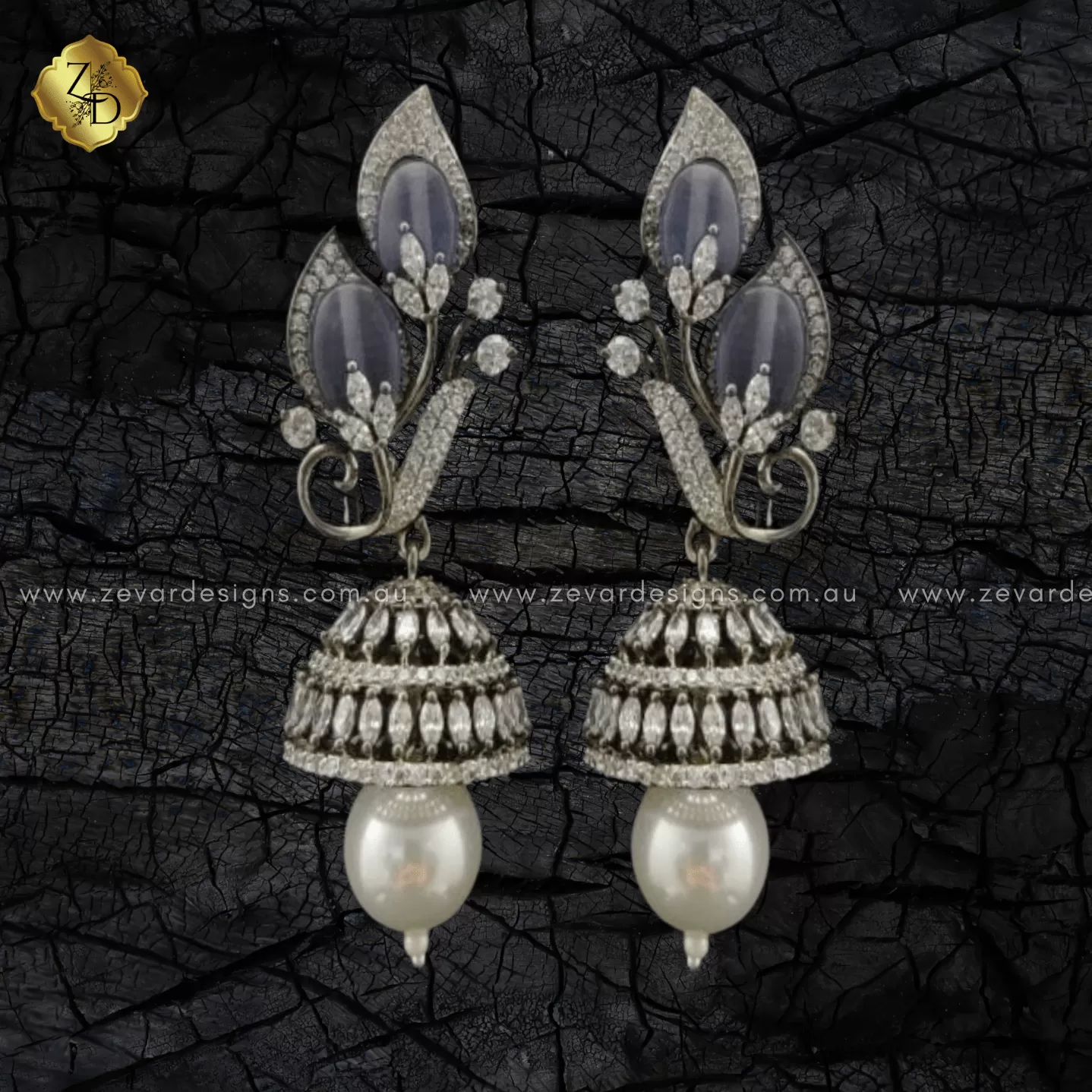 Fusion Style AD Jhumki -Pastel Grey