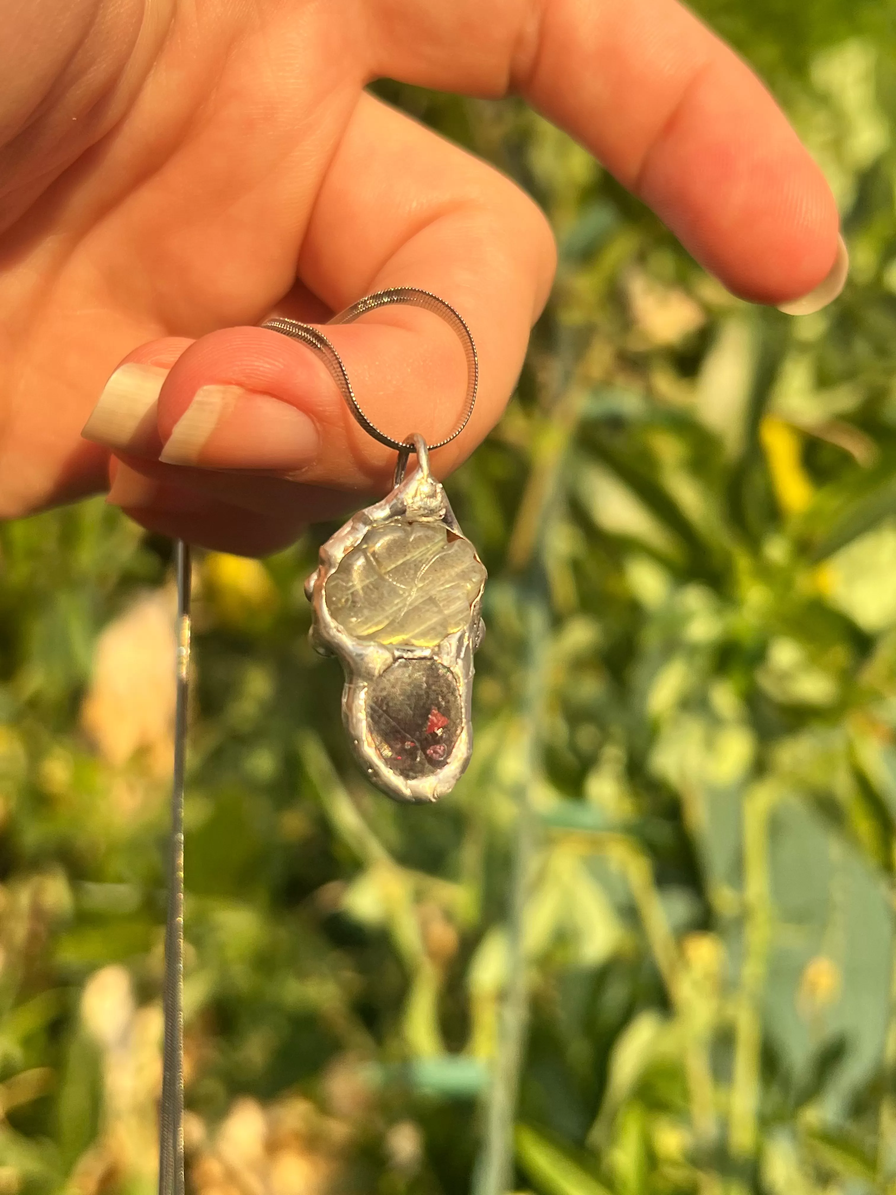 Garnet and Labradorite rose amulet