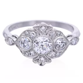 GIA Antique Art Deco 0.52 Ct Circular I VS2 Center Diamond Platinum Ring 0.92TCW