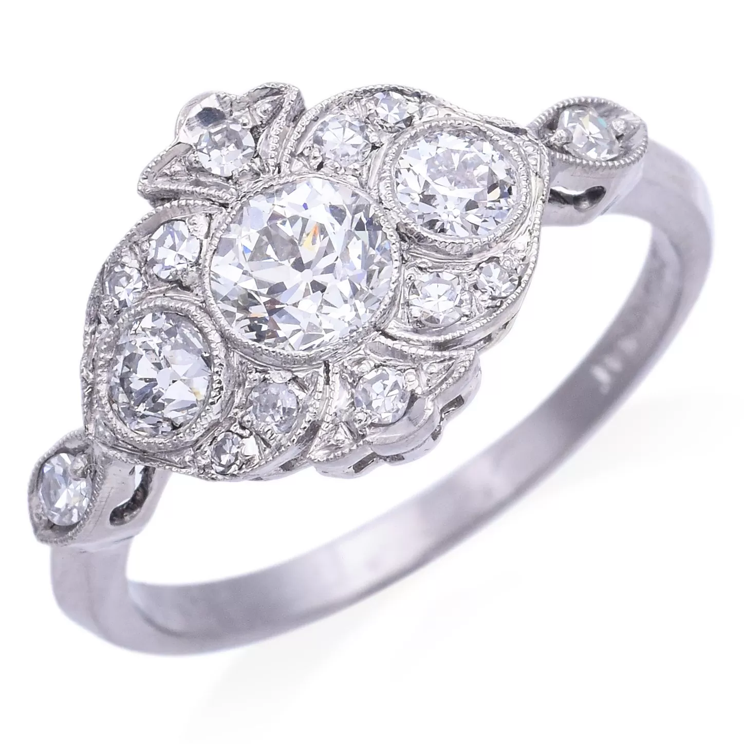 GIA Antique Art Deco 0.52 Ct Circular I VS2 Center Diamond Platinum Ring 0.92TCW