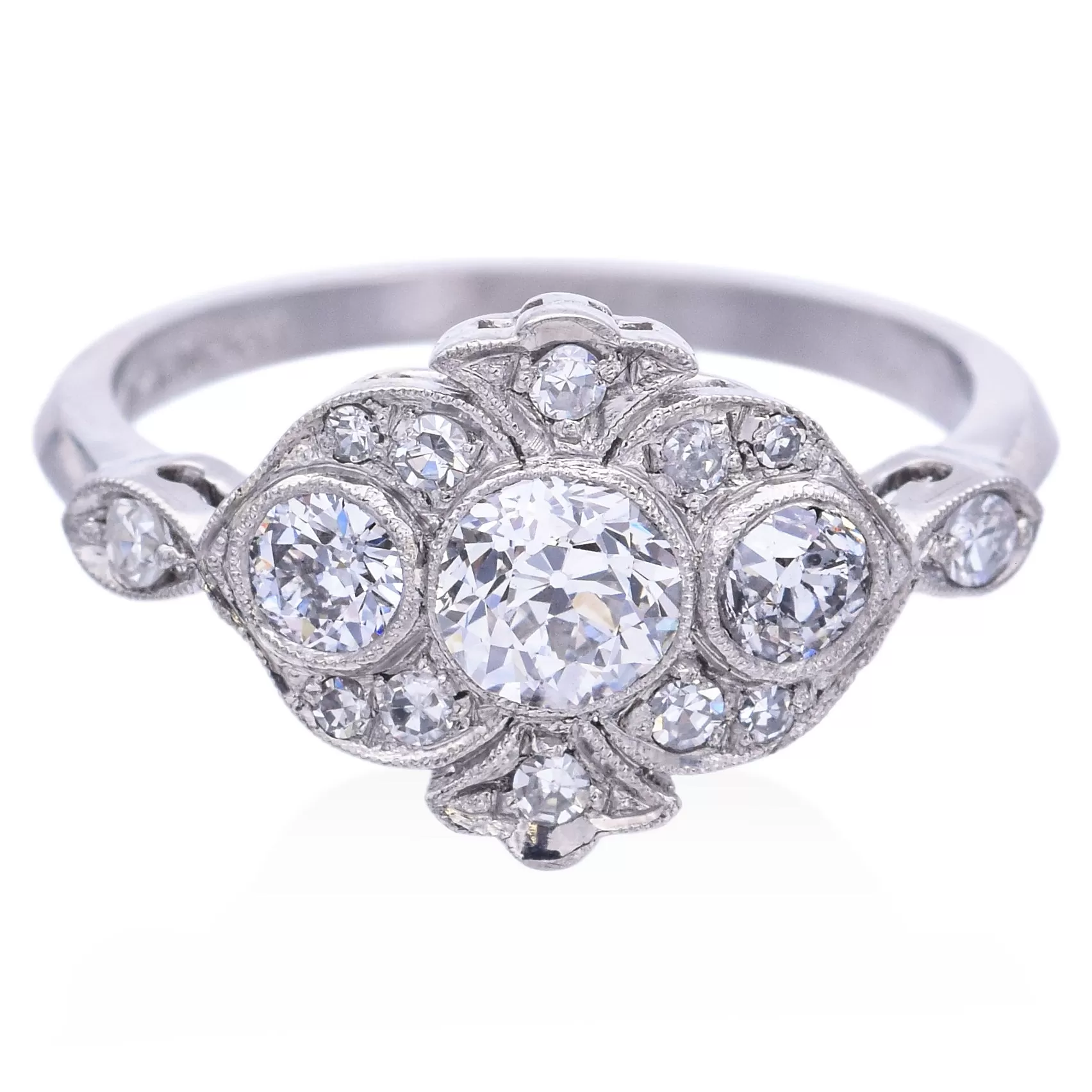 GIA Antique Art Deco 0.52 Ct Circular I VS2 Center Diamond Platinum Ring 0.92TCW