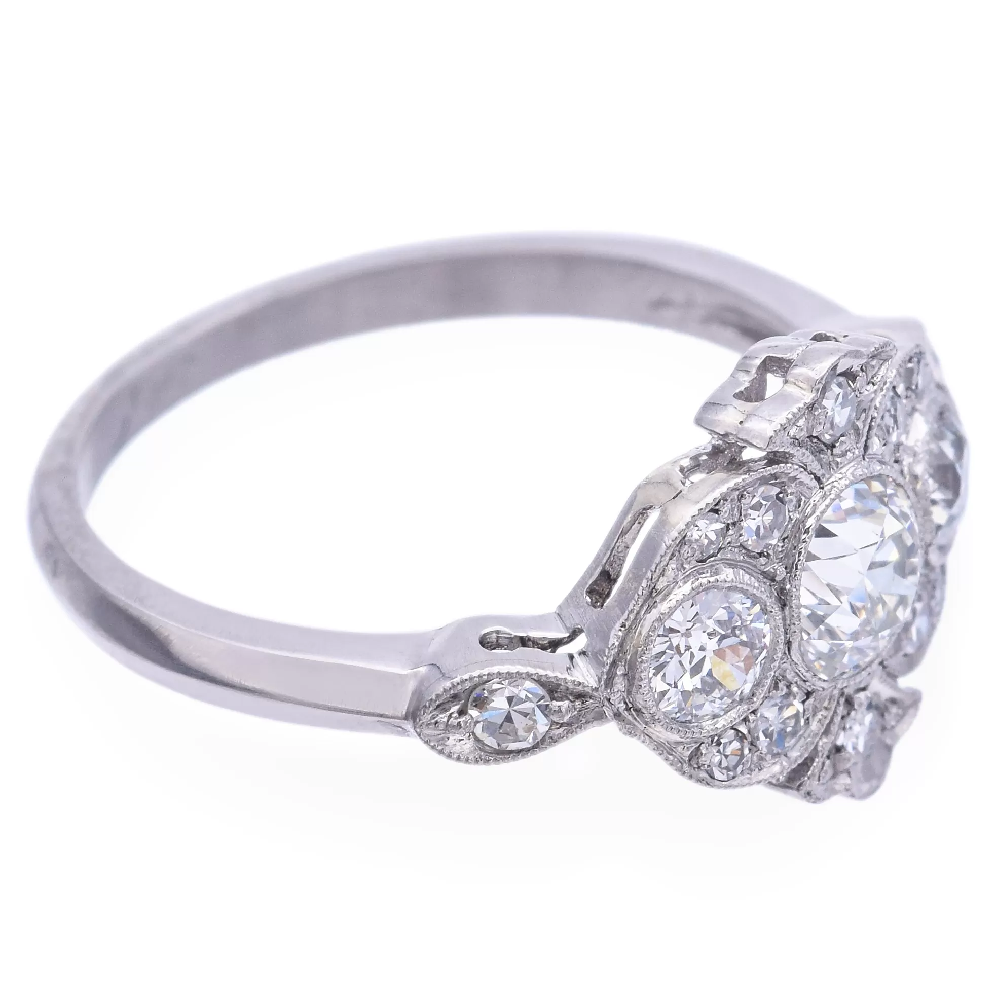 GIA Antique Art Deco 0.52 Ct Circular I VS2 Center Diamond Platinum Ring 0.92TCW