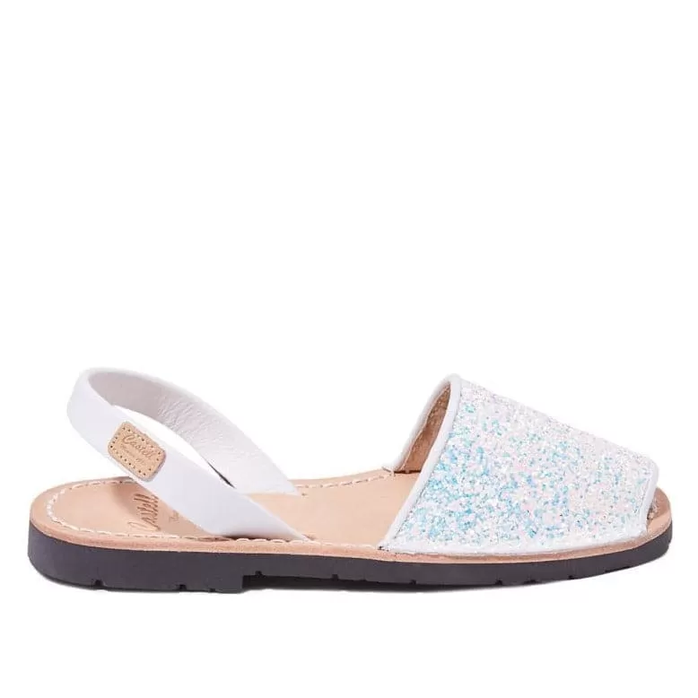 Glittery Leather Menorcan Sandal For Kids - Iker 1097R Strech