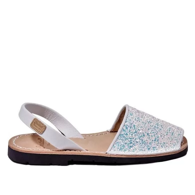 Glittery Leather Menorcan Sandal For Kids - Iker 1097R Strech