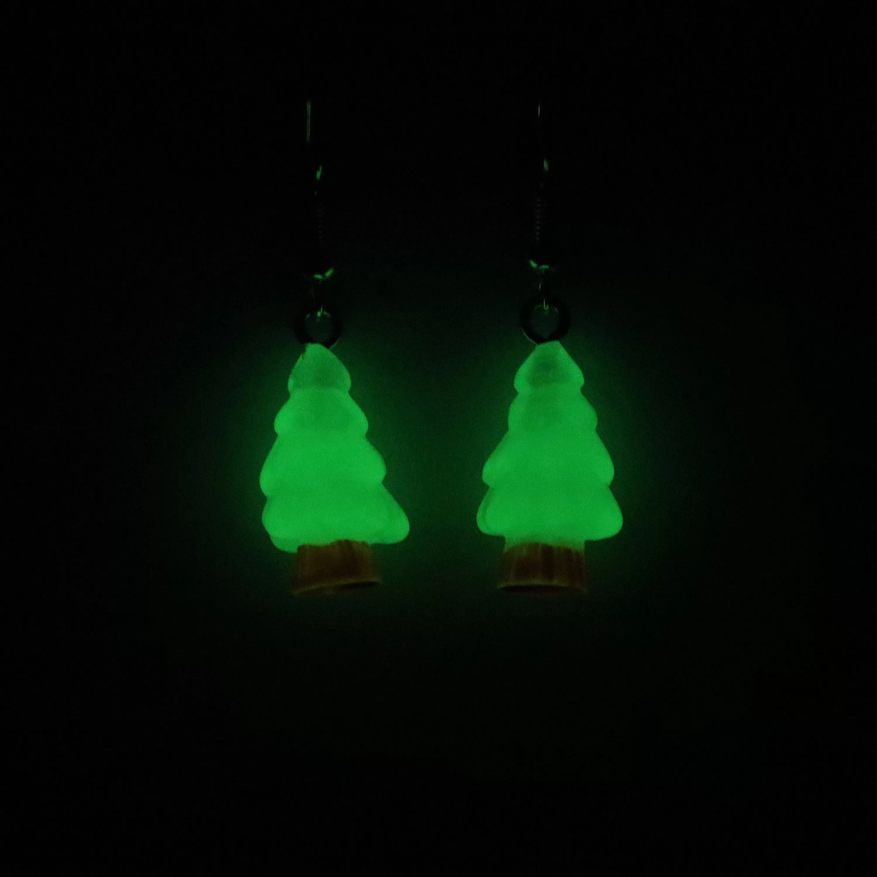 Glow In Dark Minimalist Neon Green Christmas Tree Dangle Earrings, Crystal Tree Earring, Statement Christmas Earring.