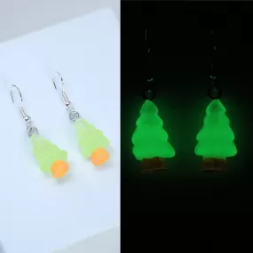 Glow In Dark Minimalist Neon Green Christmas Tree Dangle Earrings, Crystal Tree Earring, Statement Christmas Earring.