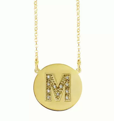 Gold Disc CZ Initial Necklace-Kourtney Kardashian-Jessica Simpson