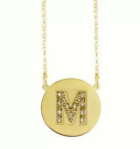 Gold Disc CZ Initial Necklace-Kourtney Kardashian-Jessica Simpson