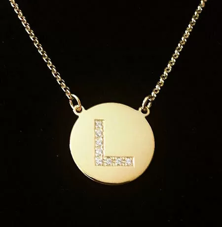 Gold Disc CZ Initial Necklace-Kourtney Kardashian-Jessica Simpson