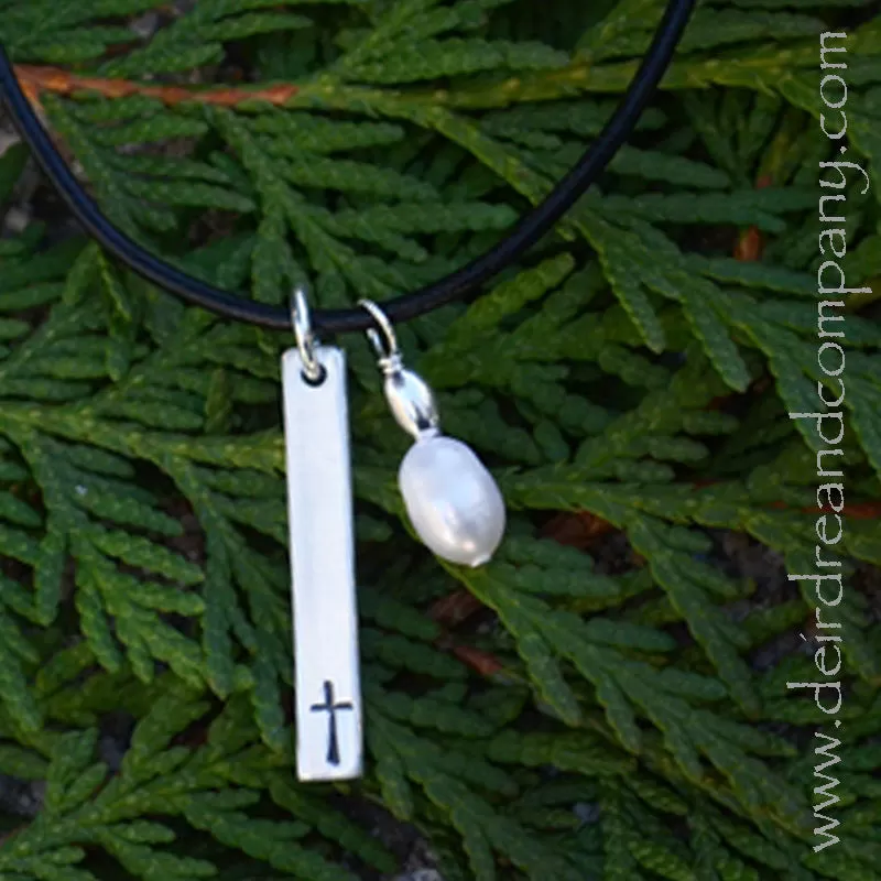 Grace Cross and Pearl Bar Necklace in Silver