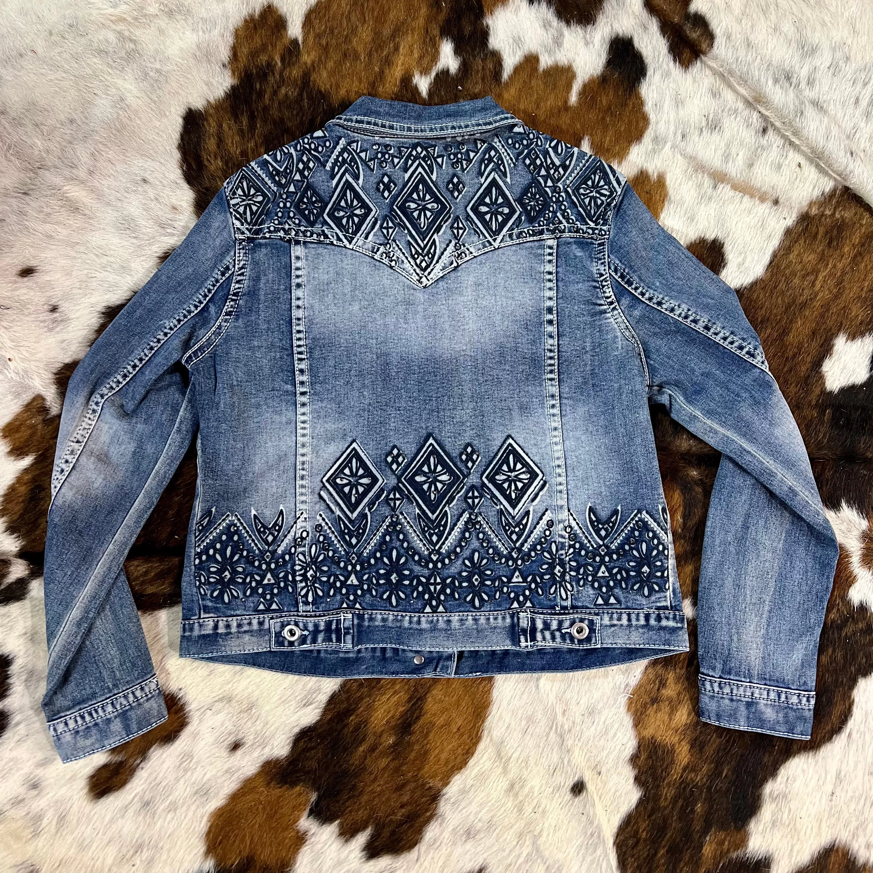 Grace in LA Geo Crystal Denim Jean Jacket