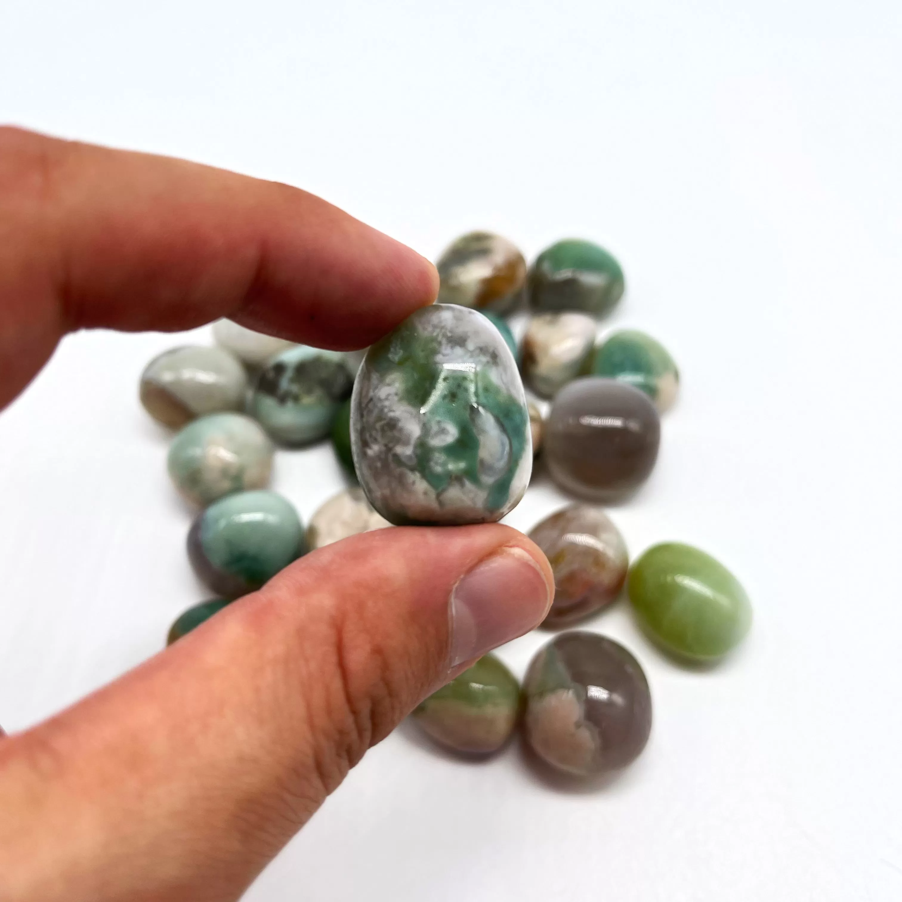 Green Flower Agate Tumbles .5”-1”