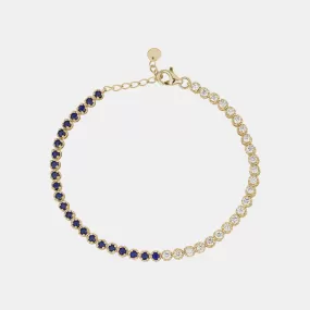 Half Blue Sapphire Half Diamond Bezel Bracelet