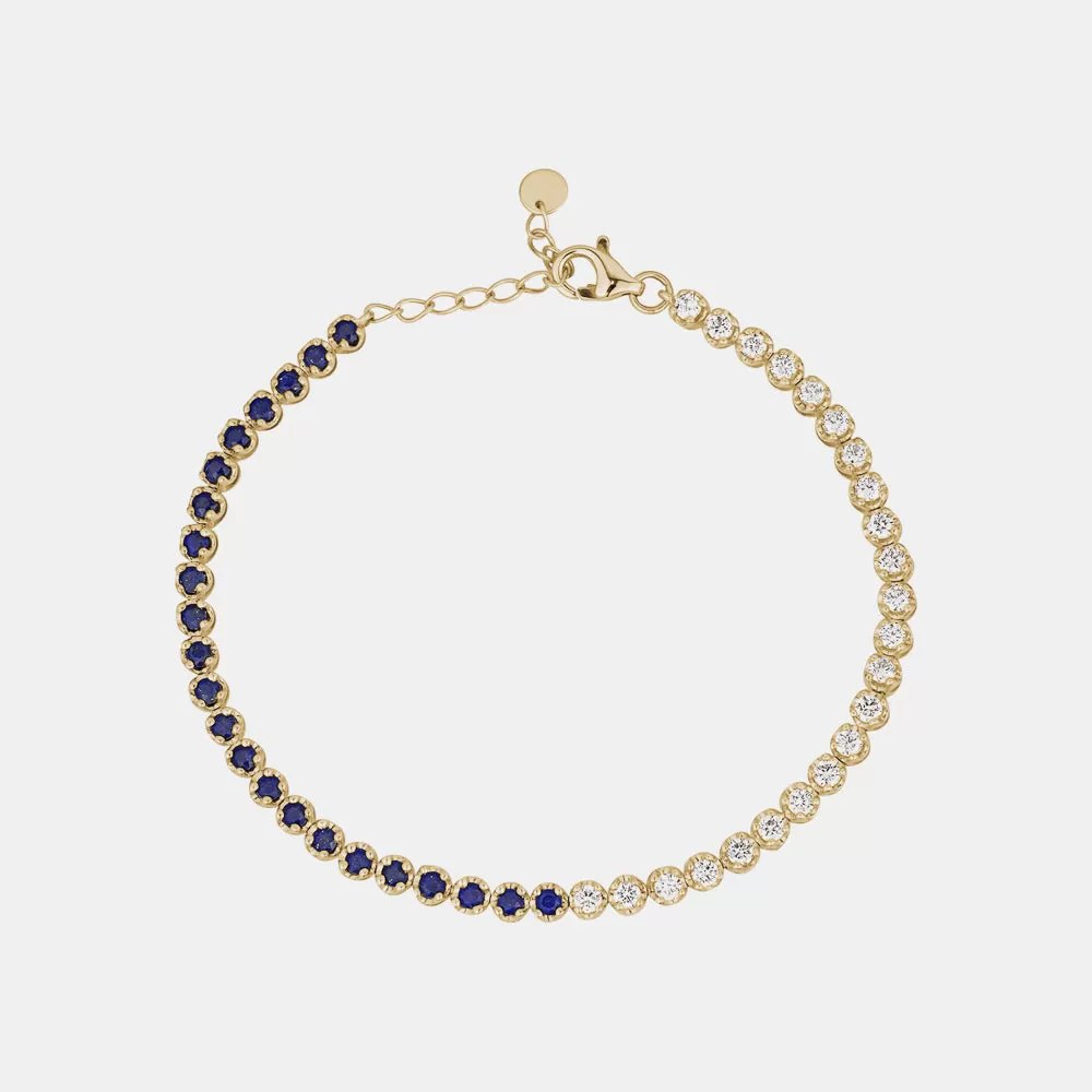 Half Blue Sapphire Half Diamond Bezel Bracelet